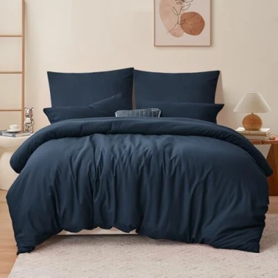 Abbildung von RUIKASI Bettwäsche 200x220 3teilig Blau Bettbezug 200 x 220 Set Dunkelblau mit Kissenbezüge, Sets 200x220cm aus Mikrofaser Reißverschluss Weich und Bügelfrei