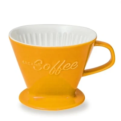 Abbildung von Creano Porzellan Kaffeefilter XXL (Safrangelb) für Filtertüten Gr. 4 und 6, ca. 800gr Gewicht extrem sicheren Stand, Achtung schwer, in 6 Farben erhältlich