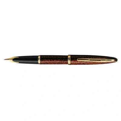 Abbildung von Waterman Carène Marine Amber Füller hochglänzend Braun &amp; Schwarz mit Clip aus 23 karätigem Gold Füllfederhalter feiner Feder blaue Tinte Geschenkbox