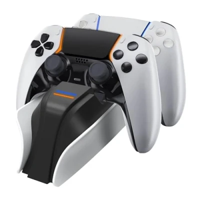 Abbildung von snakebyte Twin:Charge 5 schwarz Ladestation für 2X Playstation DualSense Controller, 2 Std. Schnellladung Wireless Type C Kabel, LED Ladestatusanzeige, PS5 Design
