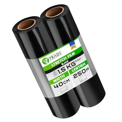 Abbildung von V1 Trade 2x Stretchfolie Schwarz Folie für Möbel Hand Umzugfolie 250m x 40 cm Stretchfolienrolle Schwarzfolie 23my Verpackungsfolie auf Rolle Wickelfolie Umzugsfolie Dehnung 250%