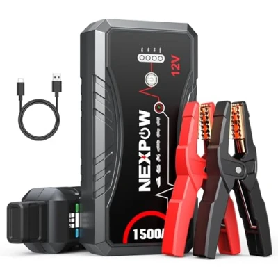 Abbildung von NEXPOW Starthilfe Powerbank, 1500A Spitzstrom Tragbare Auto 12V für 7.0L Benzin und 5.5L Dieselmotor, Starter Powerbank mit LED Taschenlampe/USB, Batterie Jump Starthilfekabel