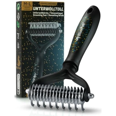 Abbildung von BluePet LIMITED UnterwollToll Hundebürste &amp; Katzenbürste für langhaar Unterwollkamm entfernt Unterwolle Verfilzungen Massageffekt Deckhaarschutz Fellbürste