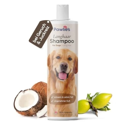 Abbildung von Pawlie&#039;s Hundeshampoo Langhaar zur Fellpflege für bessere Kämmbarkeit gegen Geruch mit Bio Arganöl und Biotin Dog Shampoo Hunde Conditioner Hund