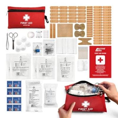 Abbildung von Active Era Premium Erste Hilfe Set 120 teiliger Kasten Notfall Ausrüstung inkl. Kühlpacks, Pflaster, Rettungsdecke für Zuhause, Reise oder als Outdoor ISO 13485