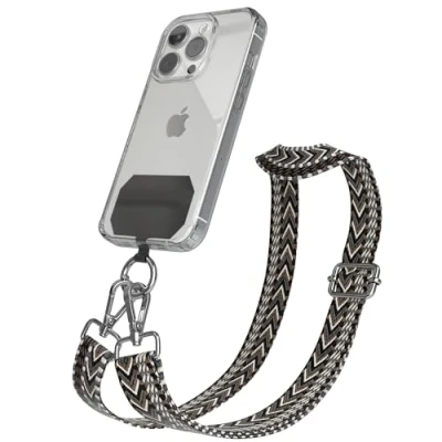 Abbildung von EAZY CASE Handykette Universal zum Umhängen kompatibel mit jedem Handy Kette Hülle kombinierbar Handykordel Karabiner für Handyhülle Handyband Bunt Boho Kordel Anthrazit Grau
