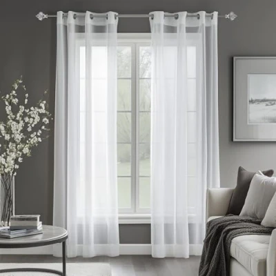 Abbildung von Deconovo Stores Gardinen mit Ösen Ösenvorhang Transparent Leinenoptik Vorhang Gardine Voile, 180x140 cm(HöhexBreite), Weiß, 2er Set