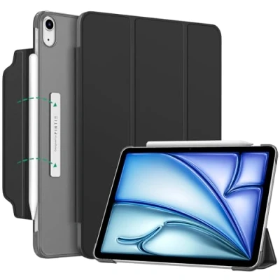 Abbildung von Fintie Hülle für iPad Air 11 Zoll M2 (2024), 5. Generation (2022)/ 4. Gen 10,9 Case [Magnetverschluss] Leichte Standhülle mit Durchscheinend Mattierter Rückseite, Schwarz