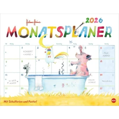 Abbildung von Helme Heine: Monatsplaner 2026: Liebevoll illustrierter Wandkalender von Heine mit den drei Freunden. Termin Kalender 2026 zum Eintragen. 44 x 34 cm. Querformat. (Helme Heye)