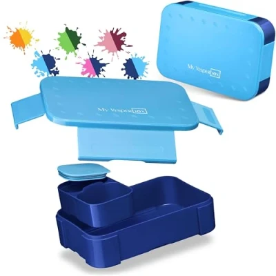 Abbildung von My Vesperbox Mini Lite Bento Box Kinder Lunchbox extrem robust Brotdose Brotbox ideal für Kindergarten und Schule (Deckel Hellblau/Körper Blau)