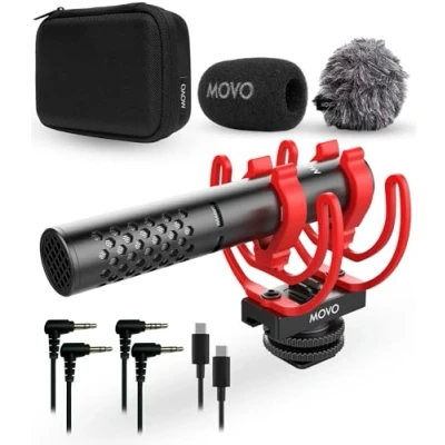 Abbildung von Movo X1 Mini Video Shotgun Mikrofon für Kamera Superniere 3,5 mm/USB C Analog/Digital Kameramikrofon DSLR, iPhone und Android Smartphones, Computer Kompatibel mit Canon EOS, Nikon, Sony