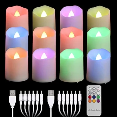 Abbildung von FREEPOWER 12er Wiederaufladbare LED Teelichter Farbwechsel mit Fernbedienung Timer Flackern Elektrische RGB Aufladbare Kerzen 2 USB Kabel, Deko für Weihnachten Halloween Party Familie