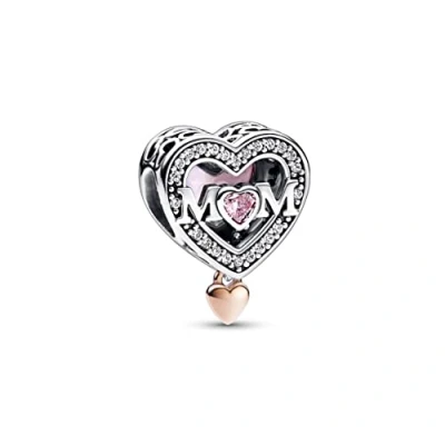 Abbildung von PANDORA Moments Bicolor Offen gearbeitetes Mum &amp; Herz Charm mit Zirkonia Collection, kompatibel Armbändern, 782653C01