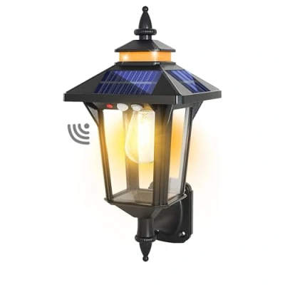 Abbildung von COLBOR Solarlampe für Außen, Vintage Solar Wandleuchte mit Bewegungsmelder &amp; 4 Seitiges Solarpanel 3 Modi IP65 Wasserdicht Garten Zaun Garage, Außen LED Solarleuchte