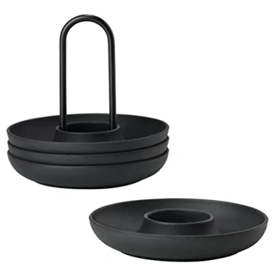 Abbildung von Zone Denmark Singles Eierbecher aus Silikon, Eierhalter, Stapelbar, 4er Set mit Halter, Durchm. 11,2 cm, Höhe 9,5 Schwarz