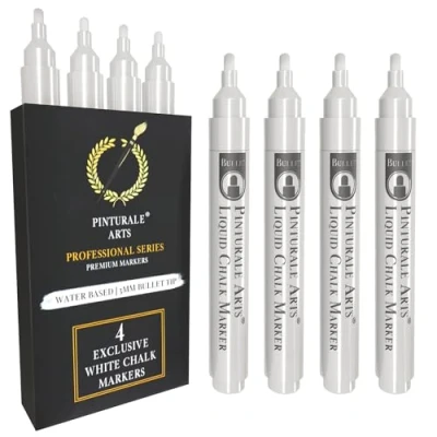 Abbildung von Pinturale Arts Set 4 Kreidestift Weiß 3mm Spitze Kreidemarker Weiss Kreidestifte Für Tafel Abwaschbar, Fenster, Glas, Metall, Keramik Chalk Marker