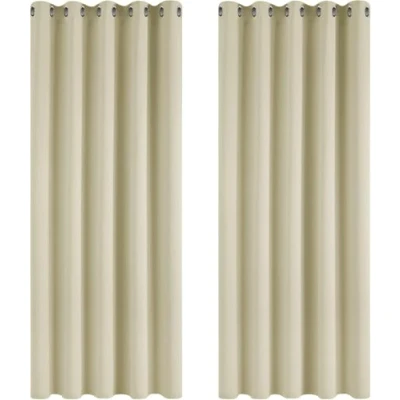 Abbildung von Deconovo Verdunkelungsvorhang Gardine Wohnzimmer Thermogardine Kälteschutz Ösen, 229x168 cm(HöhexBreite), Beige, 2er Set