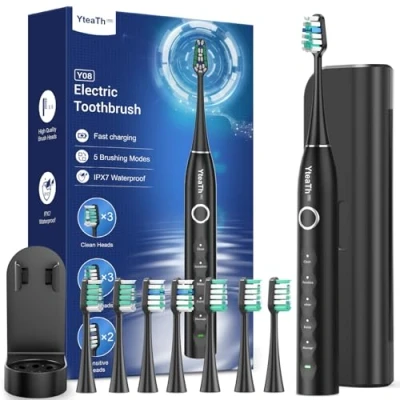 Abbildung von Elektrische Zahnbürste, Schallzahnbürste für Erwachsene, 120 Tagen Akkulaufzeit, 50,000vpm Electric Toothbrush mit 8 Bürstenköpfen und 5 Modi, Ultraschall Zahnbürsten Reiseetui, Timer, USC C