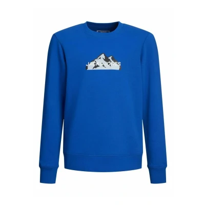 Abbildung von JACK&amp;JONES JUNIOR Jungen Jcomountain Logo Crew Neck Sn Mni Sweatshirt, Lapis Blue/Print:Black/Blue Frog/White, 104 EU