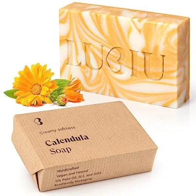 Abbildung von lubiu Ringelblumen Seife Stück 100g Naturseife als Duschseife Männer, Frauen und Handseife Fest auch Kinderseife Handgemachte