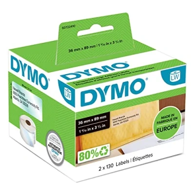 Abbildung von DYMO Original LabelWriter Adressetiketten 36 mm x 89 schwarz auf transparent 2 Rollen mit je 130 leicht ablösbaren Etiketten (260 Etiketten) für Etikettendrucker