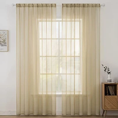 Abbildung von MIULEE 2er Set Voile Vorhang Transparente Gardine aus Polyester Stangendurchzug Transparent Wohnzimmer Luftig Dekoschal für Schlafzimmer Hellbraun 225 x 140cm (H B), Rod Pocket