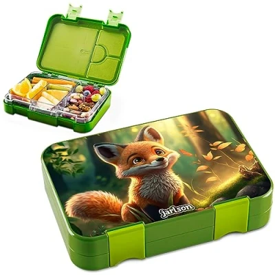 Abbildung von Jarlson® Brotdose für Kinder mit 6 Fächern TONI Lunchbox Bento Box auslaufsicher Jausenbox Kindergarten und Schule Mädchen Jungen Brotbox Snackbox (Fuchs)