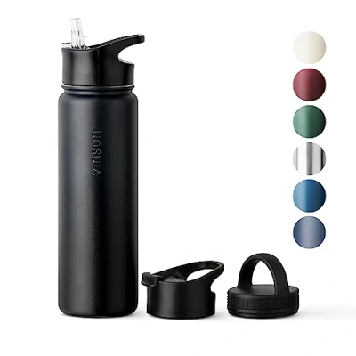 Abbildung von Vinsun Edelstahl Trinkflasche 750ml 3 Deckel auslaufsicher, Kohlensäure geeignet, BPA frei Thermosflasche Sport, Outdoor, Schule, Uni, Fahrrad, Büro, Gym