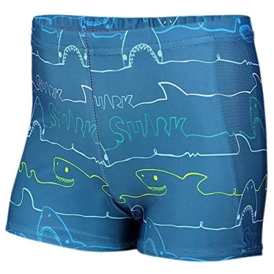 Abbildung von Aquarti Badehose mit Motiv Schwimmhose Jungen Enganliegend, Badehosen für Schnell Trocknend, Farbe: Haie/Jeans, Größe: 122