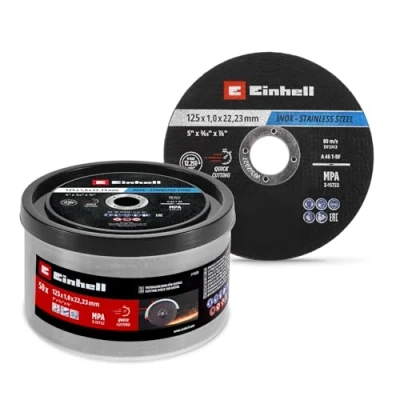 Abbildung von Original Einhell Trennscheiben Metall, 50 tlg., Ø 125 mm in Dose (Schnelles Trennen, Metallverarbeitung, Leichter Schnitt, MPA zertifiziert, Markenunabhängig)