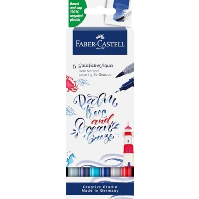 Abbildung von FABER CASTELL 164519 Goldfaber Aqua Dual Marker, Sea, mit Pinselspitze und Fineliner Spitze, 6er Etui