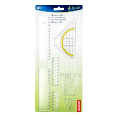 Abbildung von TSI Geometrie Set 4 tlg., mit Lineal 17 cm + 30 cm, Parabel und Geodreieck 16 transparent, Art. Nr. 46294