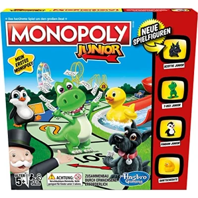 Abbildung von Hasbro Gaming Monopoly Junior Strategiespiel, Brettspiel für 2 4 Spieler, Spielspaß mit Freunden und Familie, Perfekt als Partyspiel Multiplayer Spaß, Geschenk Kinder ab 5 Jahren