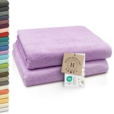 Abbildung von ZOLLNER 2er Set Badetücher weiche und saugstarke Duschtücher waschbar bis 95C Baumwolle 100x150 cm in Flieder