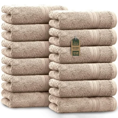 Abbildung von NatureMark 12er Pack Gästetücher Premium Qualität 30x50cm GÄSTEHANDTUCH Frottiertuch Set 100% Baumwolle Farbe: Sand/Beige
