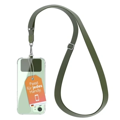 Abbildung von EAZY CASE Universal Handykette zum Umhängen geeignet für alle Smartphones Handyhüllen Kette Grün mit breitem Band Handyband jeder Hülle kombinierbar Smartphonekette in Olive