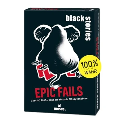 Abbildung von moses. Black Stories Epic Fails 50 Rätsel mit realen Fällen rund um absurde Missgeschicke, Krimi Kartenspiel Spielvariante und Punktechips, Rätselspiel für Jugendliche Erwachsene