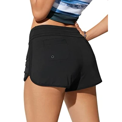 Abbildung von CRZ YOGA Damen Badeshorts Schnell Trocknend Schwimmshorts Sommer Boardshorts mit Seitlichem Split Schwarz 40