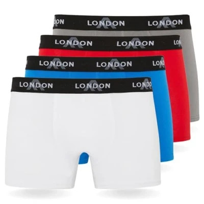 Abbildung von FM London 4/8er Pack Herren Boxershorts mit elastischem Bund Weiche Herren, Stretch Fit Herrenunterwäsche für den Alltag, Klassisch Hell (4er Pack), XL