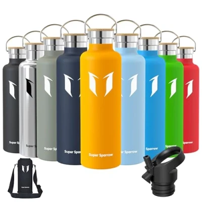 Abbildung von Super Sparrow Trinkflasche Edelstahl 1000ml Auslaufsicher Thermoskanne, BPA Frei Wasserflasche Kohlensäure Thermosflasche für Kinder, Sprudel, Sport, Uni, Schule, Fitness, Outdoor, Camping
