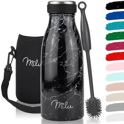 Abbildung von Milu Edelstahl Trinkflasche 350ml, 500ml, 750ml, 1L, 1,5L Thermosflasche für Kinder Erwachsene auslaufsicher Isolierflasche Kohlensäure geeignet inkl. Reinigungsbürste (Granit, 350ml)