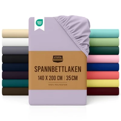 Abbildung von Utopia Bedding Spannbettlaken 140x200cm Lavendel Gebürstete Polyester Mikrofaser Spannbetttuch 35 cm Tiefe Tasche