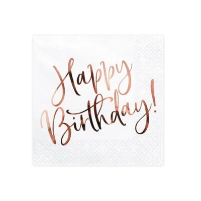Abbildung von PartyDeco Happy Birthday Weiße Servietten 33x33cm 20 Stk. Geburtstag