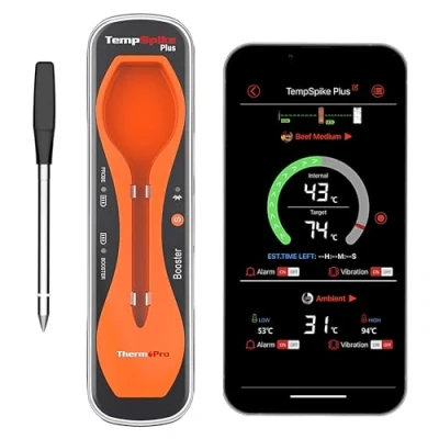 Abbildung von ThermoPro TempSpike Plus 180M kabelloses Fleischthermometer mit verbesserter ultradünner Sonde Bluetooth Bratenthermometer für den Außengrill Smoker Grillthermometer APP BBQ Küchen
