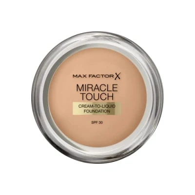 Abbildung von Max Factor Miracle Touch Foundation in der Farbe 60 Sand Intensives, pudriges Make up für ein makelloses Hautbild Mit Lichtschutzfaktor 30