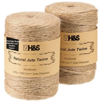 Abbildung von H&amp;S 2x Juteband 183m Schnur 2er Set Jute Garn 3mm starkes Kordelband Juteschnur Paketschnur Jutegarn Bindfaden Gartenschnur aus Naturfaser Band Reißfest