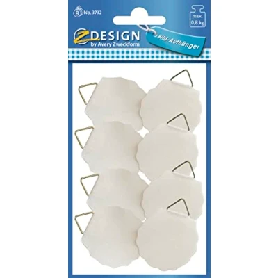 Abbildung von AVERY Zweckform 3732 Bildaufhänger zum Kleben 8 Stück (Ø 30 mm Durchmesser, weiße Aufkleber, Tragkraft bis zu 0,8 kg / 800 g, selbstklebend, besonders stabil, für Bilder, Teller und Deko Objekte)