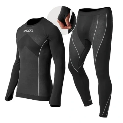 Abbildung von Snocks Thermounterwäsche Herren Atmungsaktives und warmes Material, Perfekte Passform, Ideal für Verschiedene Sportarten Skiunterwäsche, Funktionsunterwäsche Gr. L Farbe Schwarz
