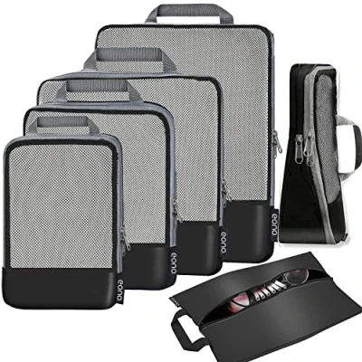 Abbildung von Eono Komprimierbaren Packwürfeln zur Organisation Ihres Reisegepäcks, Compression Packing Cube, Packtaschen Set &amp; Gepäck Organizer für Rucksack Koffer Schwarz, 6 teilig