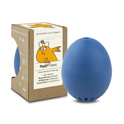 Abbildung von PiepEi Classic Blau Singende Eieruhr zum Mitkochen Eierkocher für 3 Härtegrade Piep Ei mit Melodien Lustiges Kochei Musik Eggtimer Brainstream